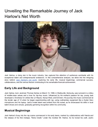 Unveiling the Remarkable Journey of Jack Harlow's Net Worth