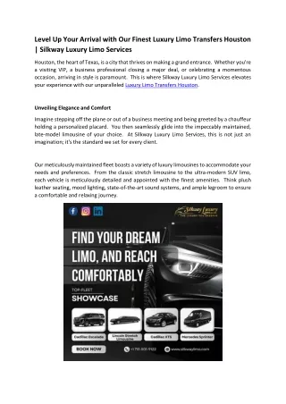 Level Up Your Arrival with Our Finest Luxury Limo Transfers Houston