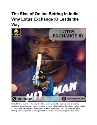 Lotus Exchange ID is India's Most Trusted ID for Online Betting