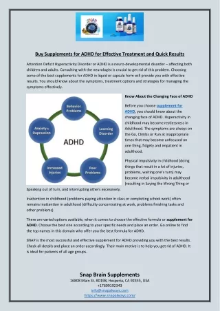 Buy Supplements for ADHD for Effective Treatment and Quick Results