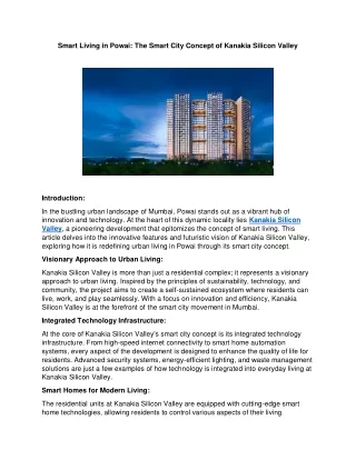Smart Living in Powai: The Smart City Concept of Kanakia Silicon Valley