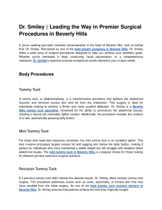 Dr. Smiley: Premier Cosmetic Surgeon in Beverly Hills