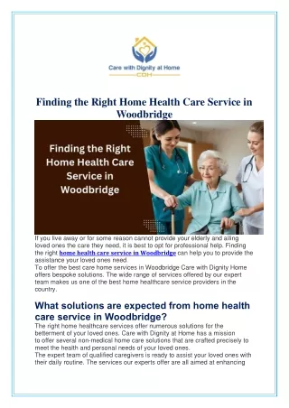 Finding the Right Home Health Care Service in Woodbridge