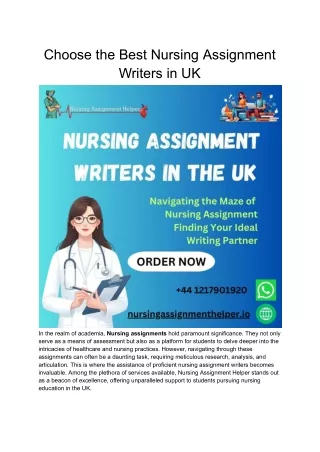 Choose the Best Nursing Assignment Writers in UK