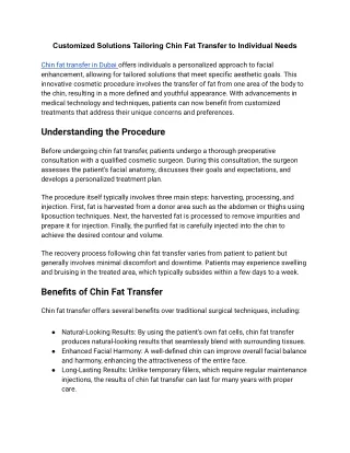 Customized Solutions Tailoring Chin Fat Transfer to Individual Needs