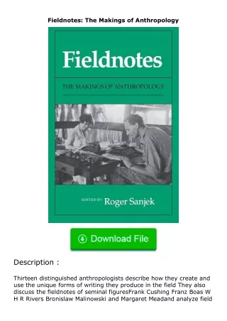 ✔️download⚡️ (pdf) Fieldnotes: The Makings of Anthropology