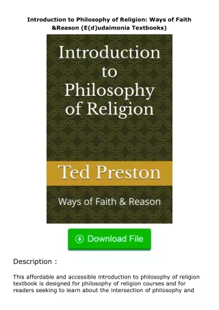 pdf❤(download)⚡ Introduction to Philosophy of Religion: Ways of Faith & Reason (E(d)udaimonia Textbooks)