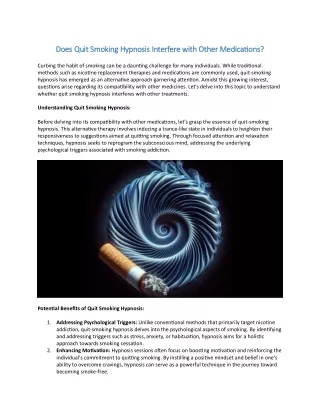 Does Quit Smoking Hypnosis Interfere with Other Medications?