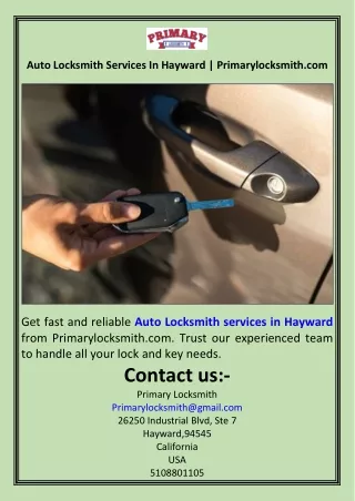 Auto Locksmith Services In Hayward  Primarylocksmith.com