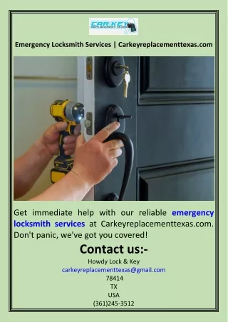 Emergency Locksmith Services  Carkeyreplacementtexas.com