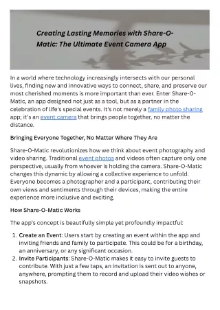 Creating Lasting Memories with Share-O-Matic: The Ultimate Event Camera App