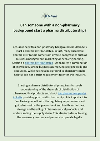 Can someone with a non-pharmacy background start a pharma distributorship