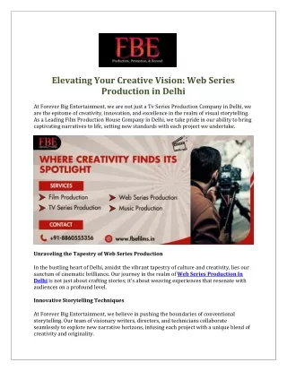 Elevating Your Creative Vision Web Series Production in Delhi