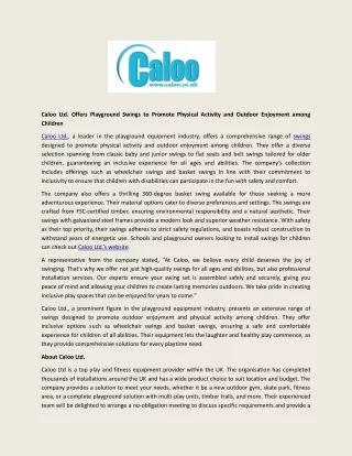 Caloo Ltd. Offers Playground Swings to Promote Physical Activity and Outdoor Enjoyment among Children