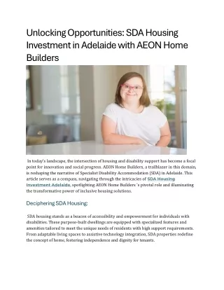 Unlocking Opportunities SDA Housing Investment in Adelaide with AEON Home Builders