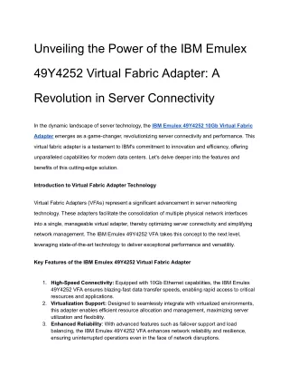 Unveiling the Power of the IBM Emulex 49Y4252 Virtual Fabric Adapter