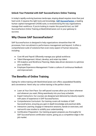 Unlock Your Potential with SAP SuccessFactors Online Training