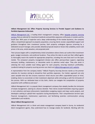 InBlock Management Ltd. Offers Property Sourcing Services to Provide Support and Guidance to Portfolio Expansion Enthusi