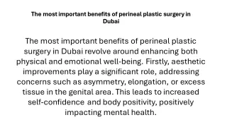 The most important benefits of perineal plastic surgery in Dubai