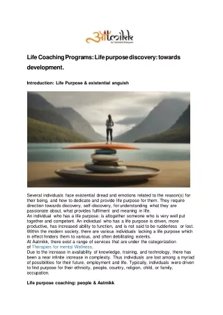 Life Coaching Programs Life purpose discovery towards development pdf