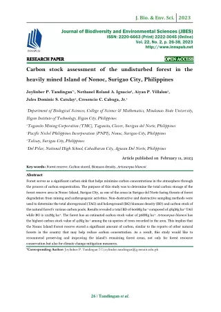 Carbon stock assessment of the undisturbed forest in the heavily mined Island