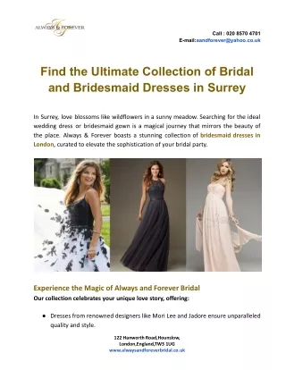 Find the Ultimate Collection of Bridal and Bridesmaid Dresses in Surrey