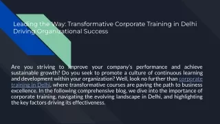 CORPORATE TRAINING IN DELHI