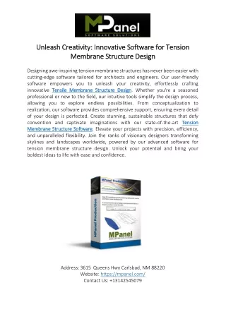 Unleash Creativity Innovative Software for Tension Membrane Structure Design