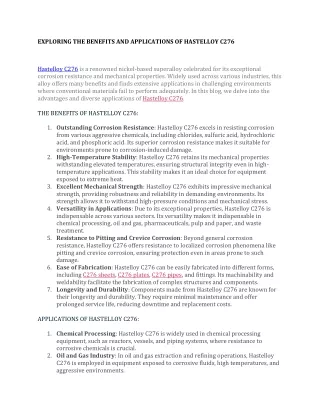 EXPLORING THE BENEFITS AND APPLICATIONS OF HASTELLOY C276