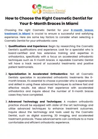 How to Choose the Right Cosmetic Dentist for Your 6-Month Braces in Miami