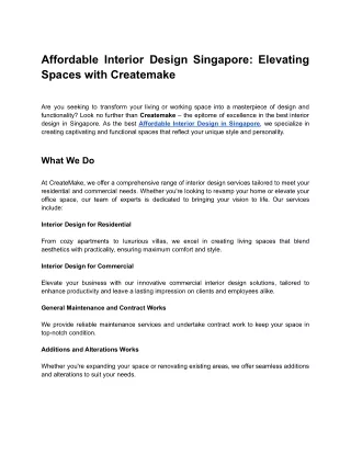 Crafting Exceptional Interior Designs: Createmake in Singapore