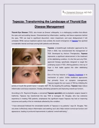 Tepezza -Transforming the Landscape of Thyroid Eye Disease Management