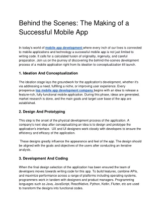 Behind the Scenes: The Making of a Successful Mobile App