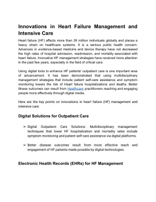 Innovations in Heart Failure Management and Intensive Care