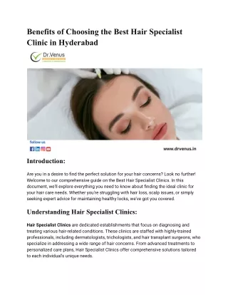 Benefits of Choosing the Best Hair Specialist Clinic in Hyderabad