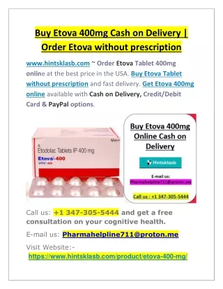 Buy Etova 400mg Cash on Delivery | Order Etova without prescription