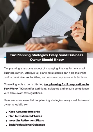 Tax Planning Strategies Every Small Business Owner Should Know