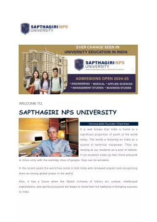 Sapthagiri NPS University Engineering & Medical Admission 2024