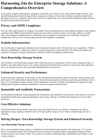 Harnessing Züs for Enterprise Storage Solutions: A Comprehensive Overview