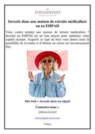 Investir dans une maison de retraite médicalisée ou en EHPAD