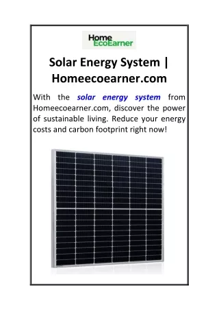 Solar Energy System  Homeecoearner.com