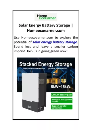 Solar Energy Battery Storage  Homeecoearner.com