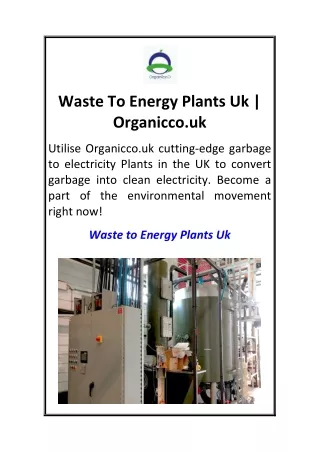 Waste To Energy Plants Uk  Organicco.uk