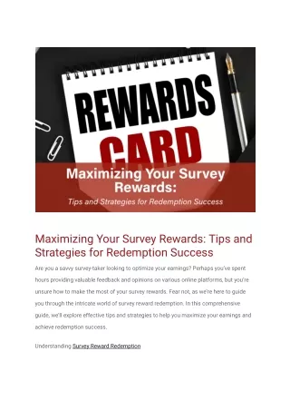 Maximizing Your Survey Rewards_ Tips and Strategies for Redemption Success