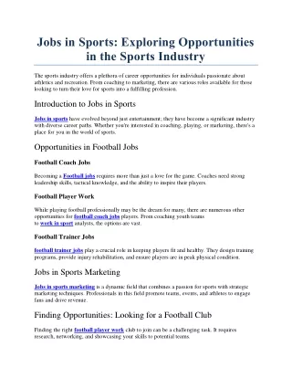 Jobs in Sports