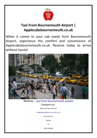 Taxi From Bournemouth Airport | Applecabsbournemouth.co.uk