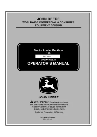 John Deere 110 Tractor Loader Backhoe Operator’s Manual Instant Download (PIN710000-) (Publication No.19603)