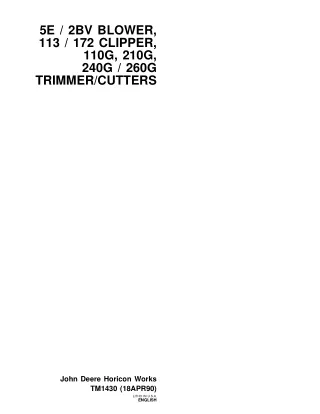 John Deere 110G, 210G, 240G  260G Trimmer  Clutters Service Repair Manual Instant Download (TM1430)