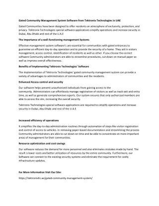 Gated Community Management System Software from Tektronix Technologies in UAE