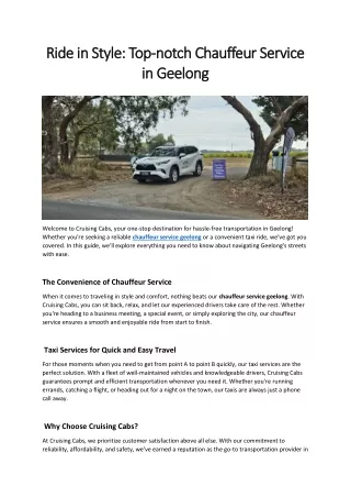 Ride in Style Top-notch Chauffeur Service in Geelong